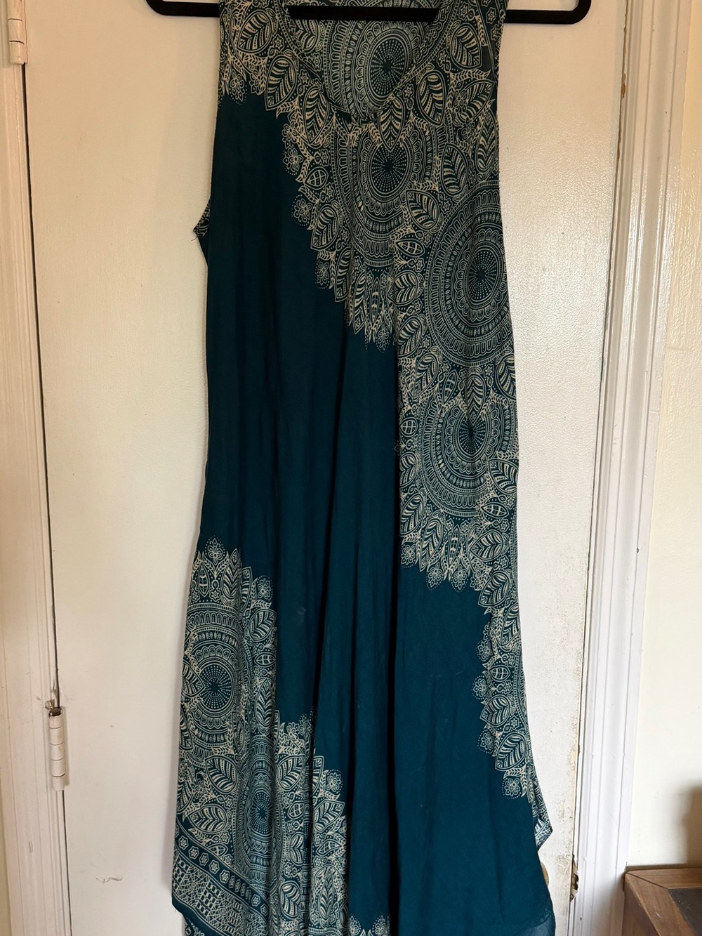 Teal Boho Maxi Dress with Ivory Mandala Print